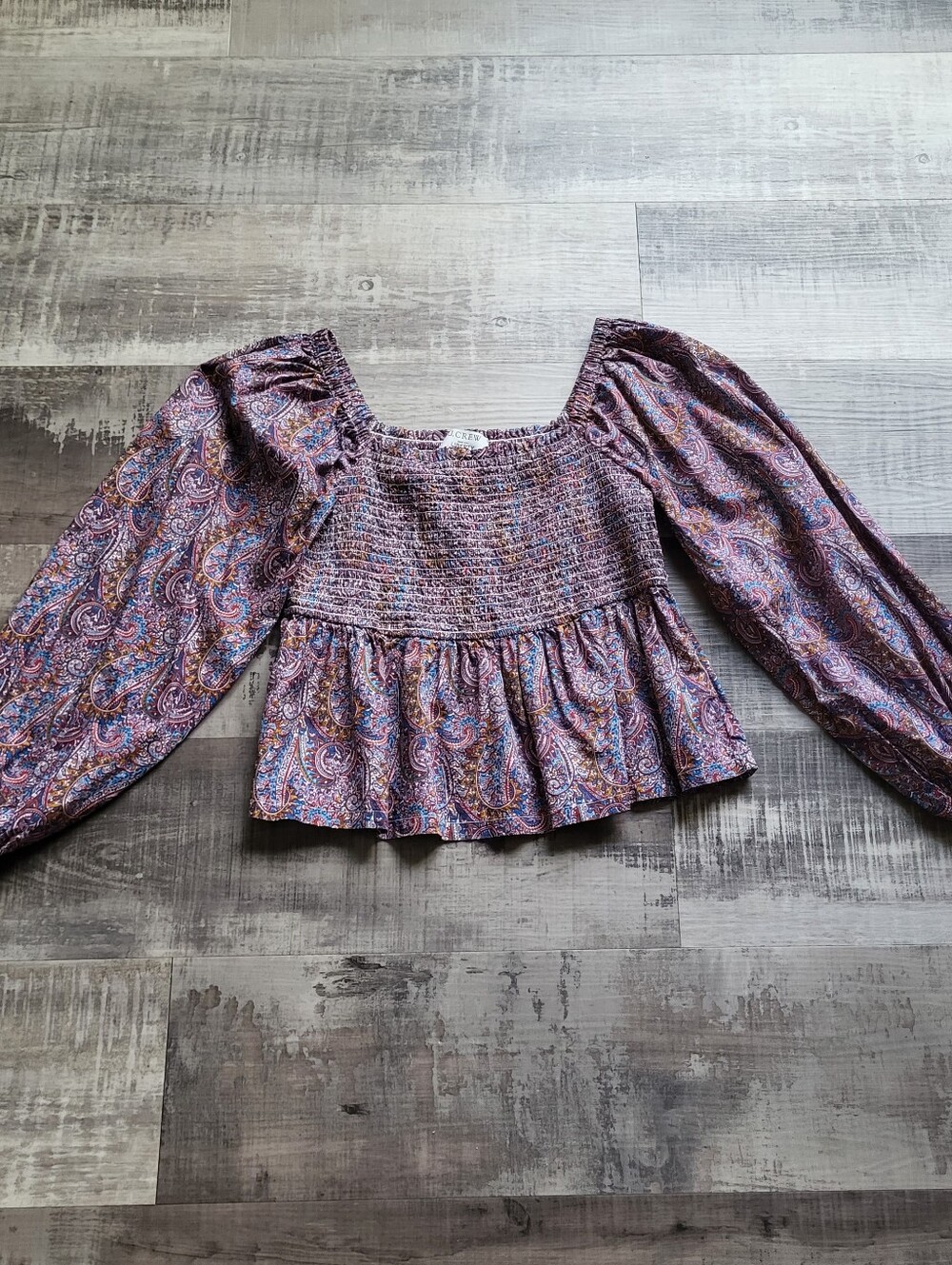 J Crew Puff Sleeve Smocked Top Liberty Fabric Arts Size Medium Paisley Boho